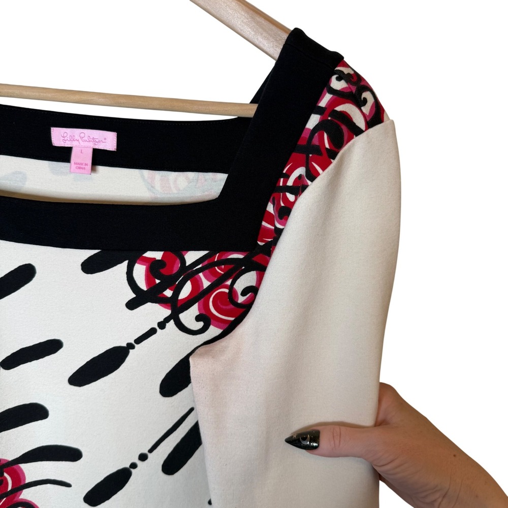 Lilly Pulitzer Shift Dress Abstract Print Ponte Knit Preppy Career size Large - Picture 6 of 6